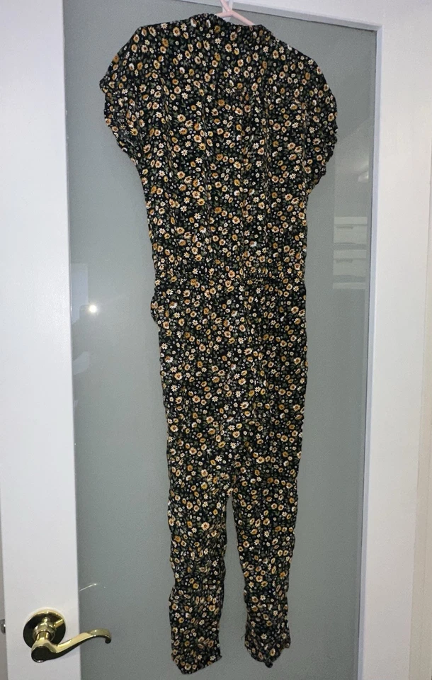 Wonder Nation - Niñas 7-8 Pantalones Mono NEGRO con Patrón Floral con Botones Usado en Excelente Condición Foto 2 de 3