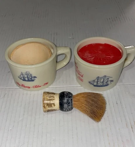 Vintage Old Spice Ship Recovery Salem Milk Glass Mug Shulton Lot of 2