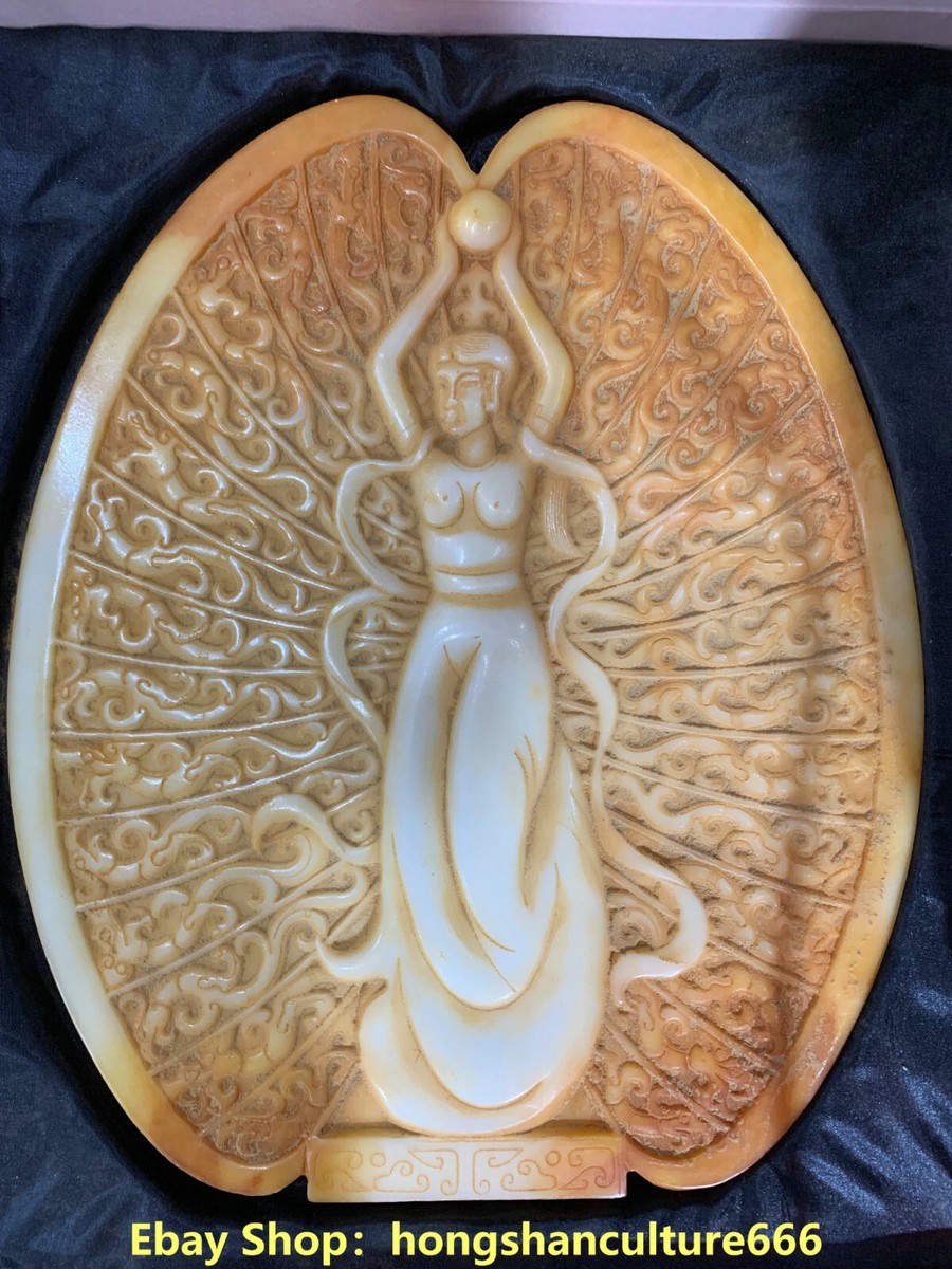 ancient Natural hetian jade Carved dragon phoenix Nuwa beauty