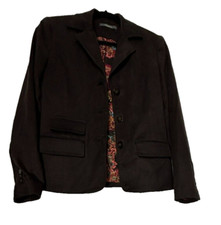 Liz Claiborne Faux Suede Brown Blazer Women's Size 4  Beautiful Floral Lining