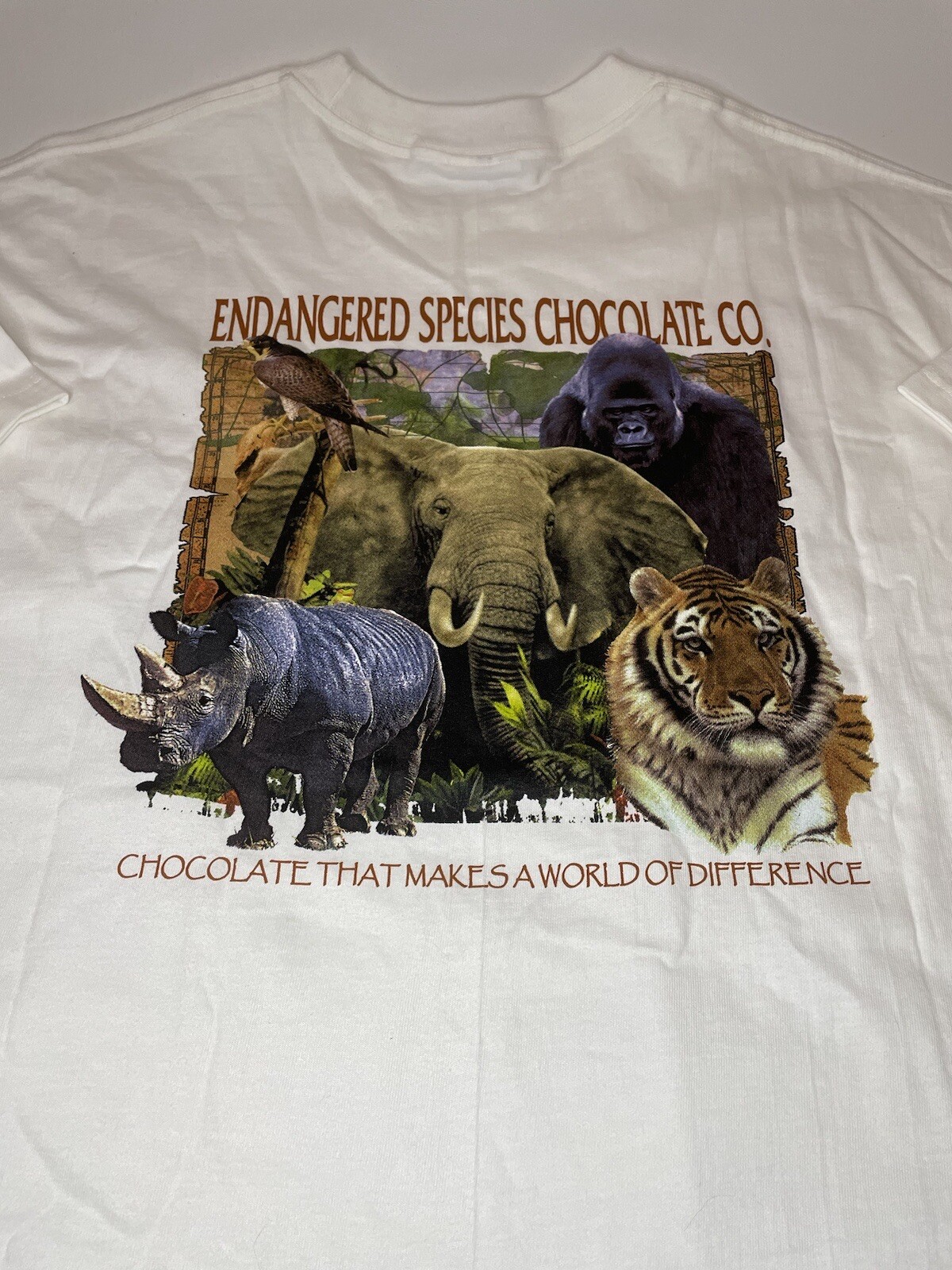 Vtg Endangered Species Chocolate Co Mens White T Shirt XL Hanes Safari Bar NWOT