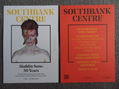 2 x Flyers DAVID BOWIE Aladdin Sane 50 Years Southbank Centre - UK Exhibit 2023