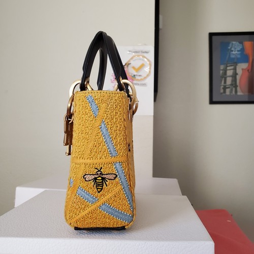 Multicolored Lady Dior Yellow Embroidered Canvas gold Hw Beaded Sword Mini Bag - Picture 5 of 22