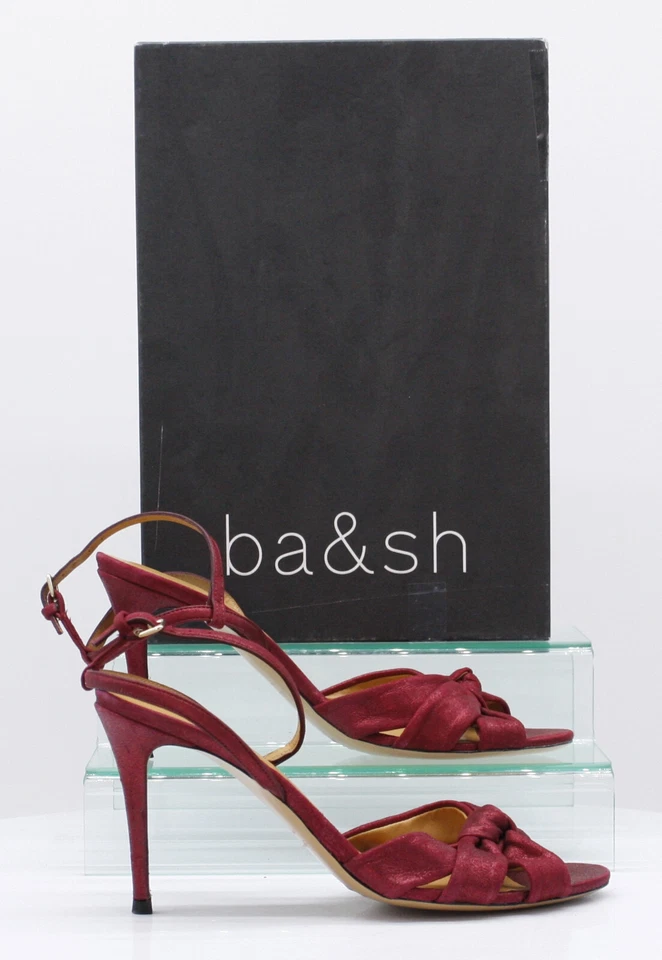BA&SH CALYPSO FABRIC KNOT WOMENS HEELS UK 5.5 EU 39 ROUGE RED RRP £235 AD