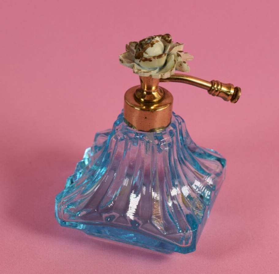 Vintage Perfume Pink Perfume Bottle With Bulb Caithness Blue Gold