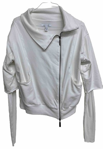 Peace Love World Women's Zip Front Jacket Moto White Sz M Layered Sleeve Logo - Picture 2 of 12