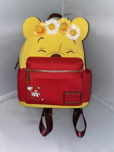 loungefly disney winnie the pooh floral crown flocked mini backpack