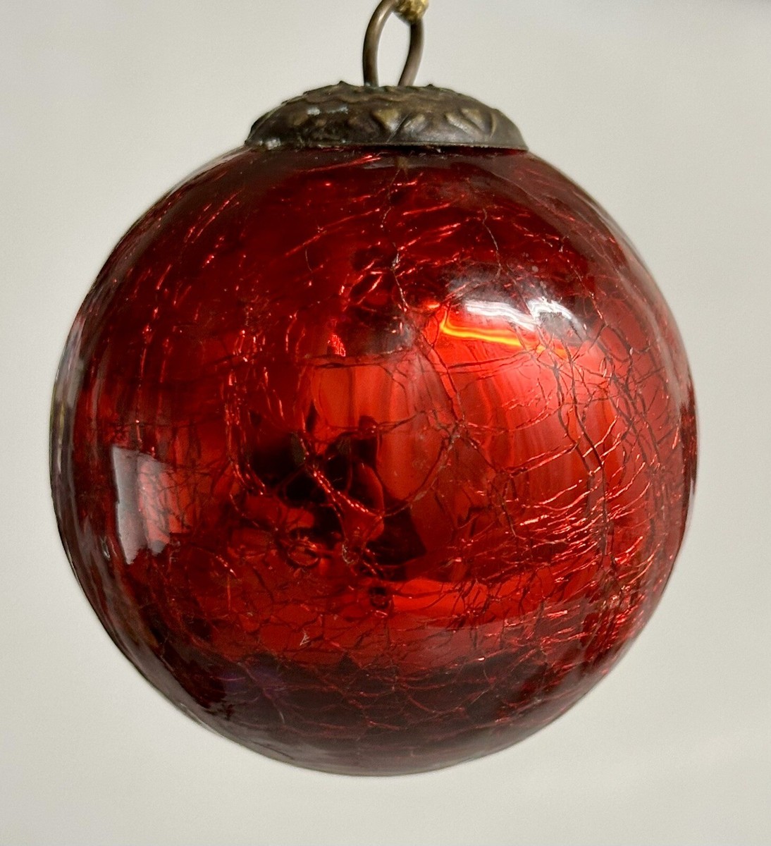 Red Crackle Glass German Kugel Style 67 mm Ball Christmas Ornament 