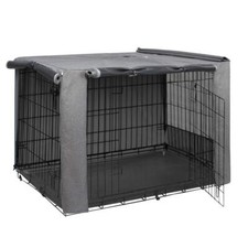 Folding Metal Dog Crate Cover for 42 Inch Wire Pet CageTwo-Tone Gray
