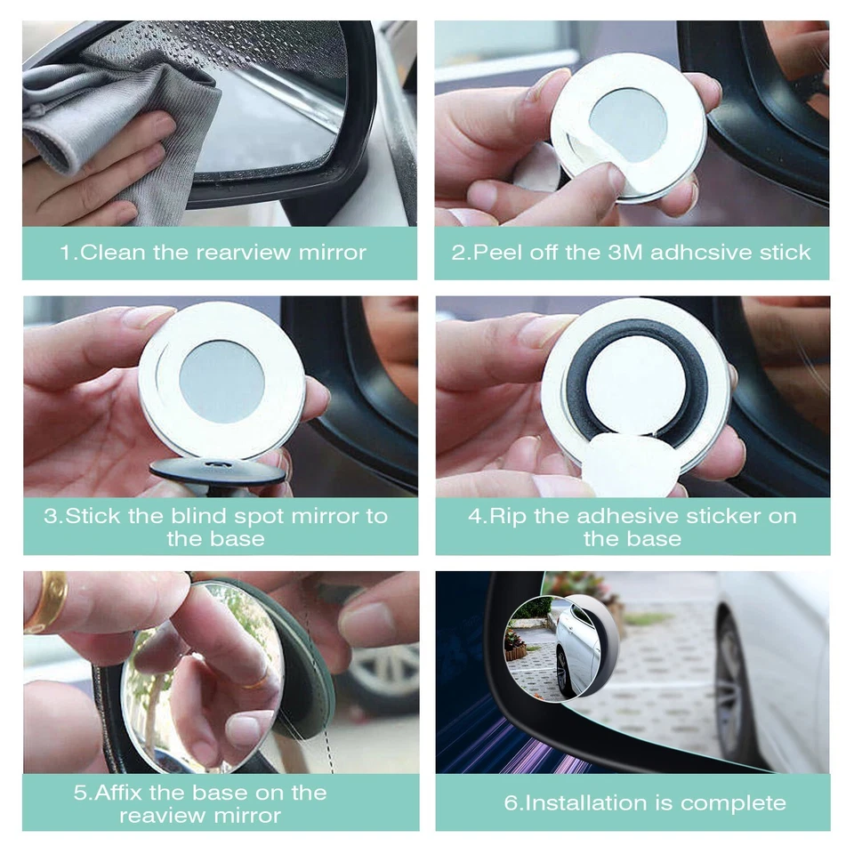 Espejo retrovisor de punto ciego retrovisor redondo de vidrio HD de 360° 6 piezas para BMW Foto 3 de 4