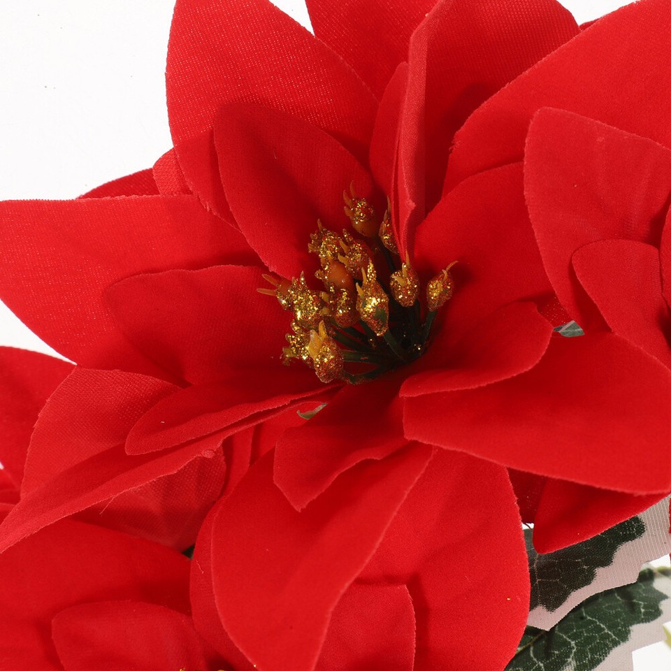 4pcs Artificial Poinsettia Flowers Bouquet With Stems Vibrant Red