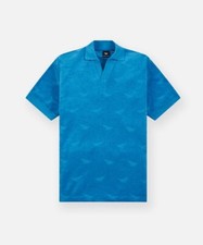 PAPER PLANES BLUE REEF JACQUARD TERRY JOHNNY COLLAR POLO SHIRT SIZE LARGE