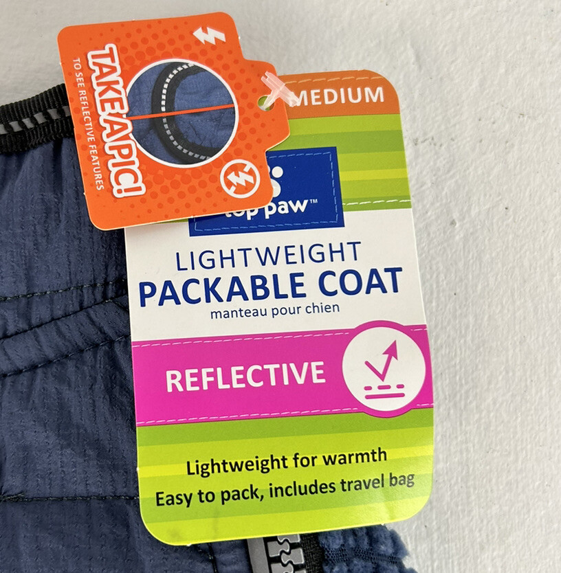 Medium Lightweight￼ Packable REFLECTIVE Dog Coat Blue Quilted