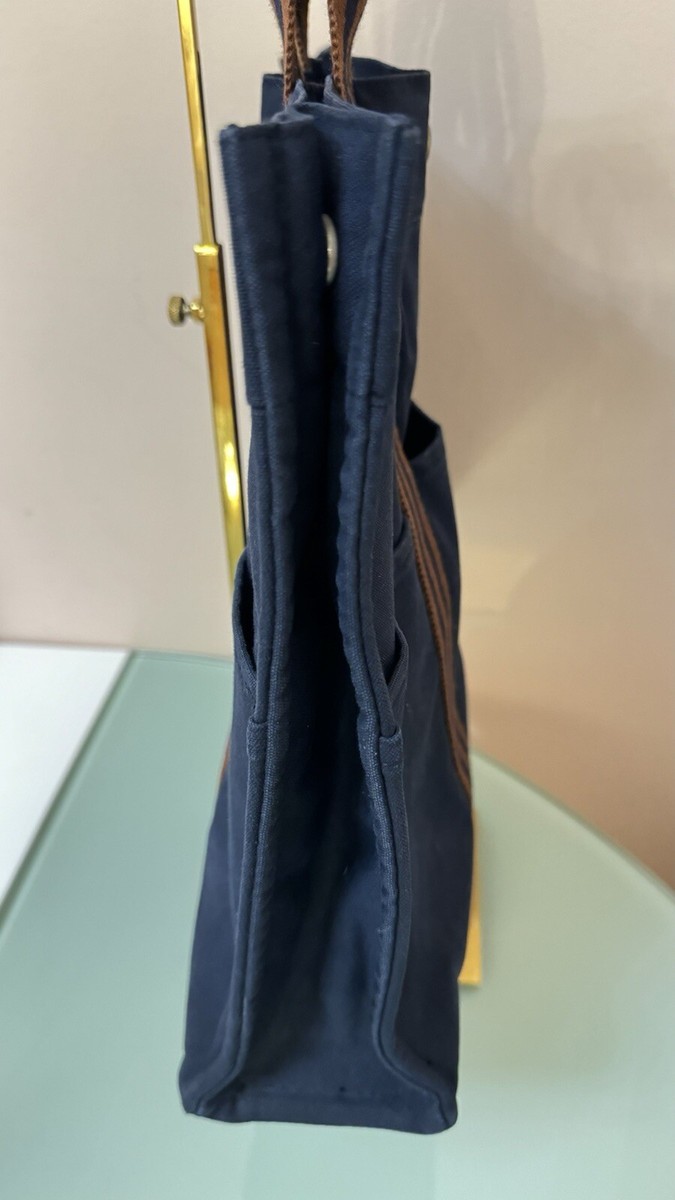 HERMES-PARIS ネイビー トートバッグ HERMES Paris Fourre Tout MM Navy Brown Cotton Canvas Tote