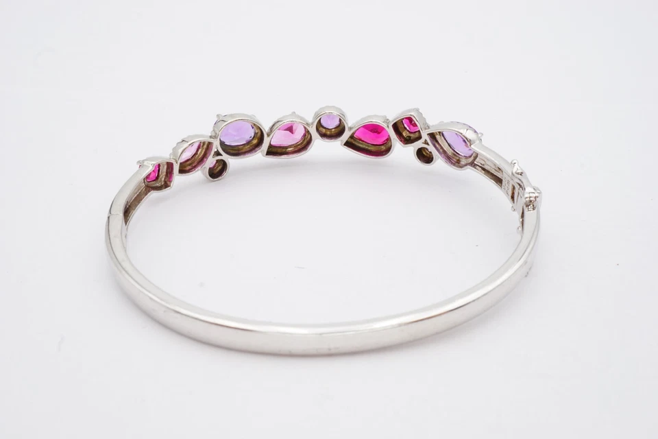 Sterling Silver 925 Amethyst Pink Topaz Bangle Bracelet 7" - Image 4 of 4