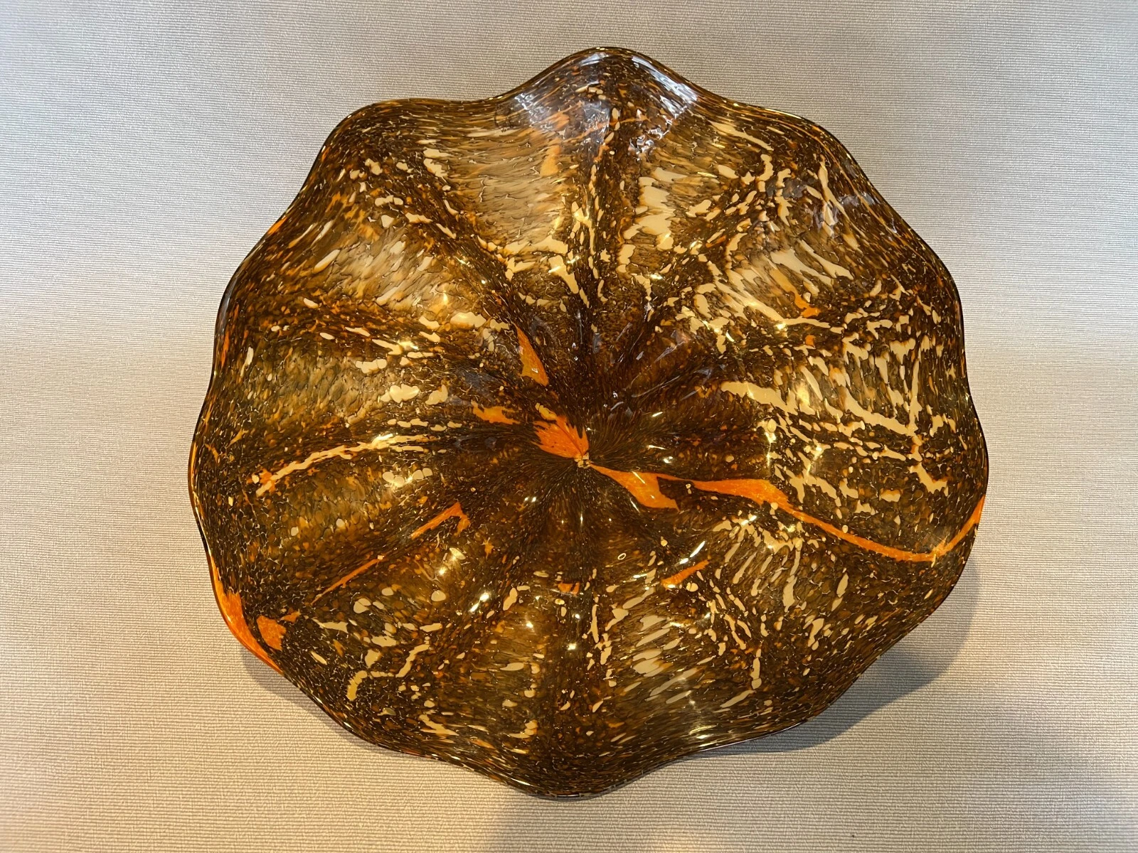 Viz Art Glass Ruffled Edge Brown Wall Art Plate  22" Widest