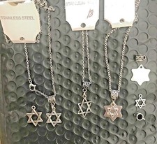 3 Star of David Necklaces Jewish St.Steel chains 18" each different USA Stock.