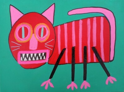 #ad Outsider Cat Folk Art Painting Original Kitten Abstract Modern Cubist Pop Cute $62.00