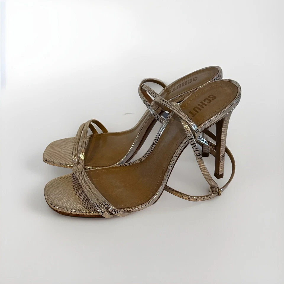 Sandalias de tacón Schutz para mujer doradas Altina con correa al tobillo zapatos boda EE. UU. 9,5 Foto 4 de 4