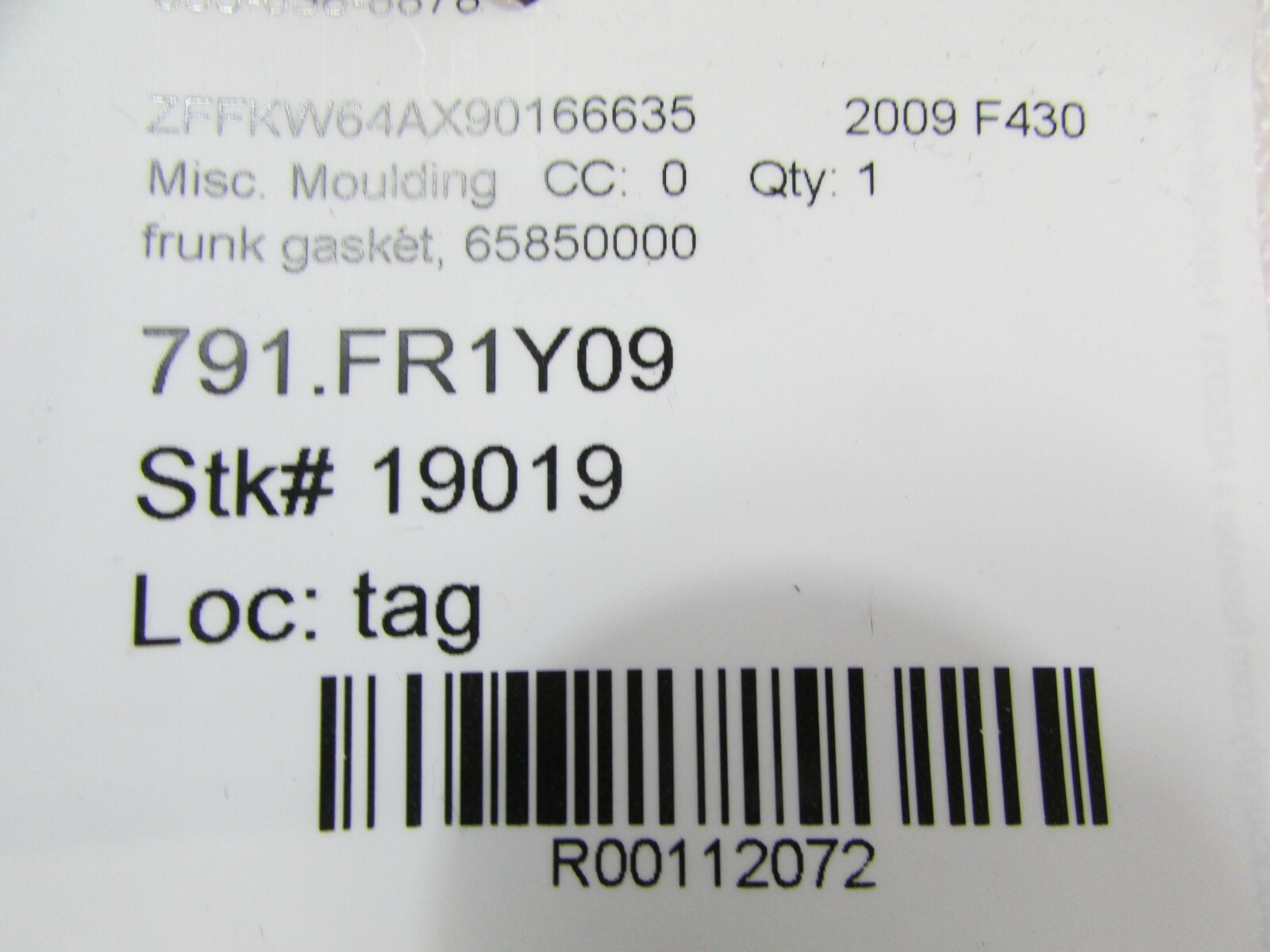 Ferrari F430 Scuderia, Front Trunk Gasket, Used, P/N 65850000