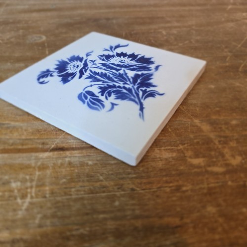 Lot de 3 Anciens Carreaux Faïence Saint Amand Hamage Nord, Décor fleurs bleues - Afbeelding 7 van 11