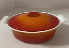 Vintage Descoware Cast Iron Enamel Casserole Pot Pan Orange Red Belgium 16-C 22