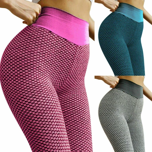 Damen Honeycomb Leggings Hintern Heben Hohe Taille Push Up Boom Booty Sport Gym - Bild 9 von 44