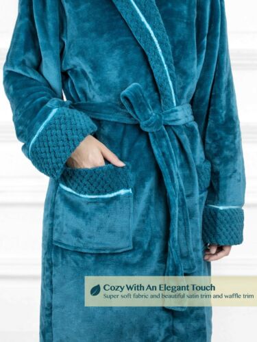 Mujeres Peluche Cálido Vestido de Lanza con Borde de Gofres Satén Largo Spa Vestido de Noche - Imagen 60 de 92