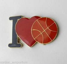 I LOVE BASKETBALL HEART NOVELTY LOGO LAPEL PIN BADGE 1 INCH