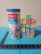 Vintage 1974 Playschool Letter Wood Blocks, Made In USA, 16 Blocks Total.