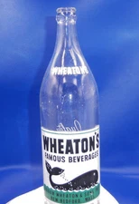 PA6 - 1949 Wheaton's Beverages Whale New Bedford, Mass ACL Clear QT Soda Bottle