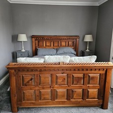 King Size Jacobean Style Panelled Solid Wood Bed and Memory Foam Mattress