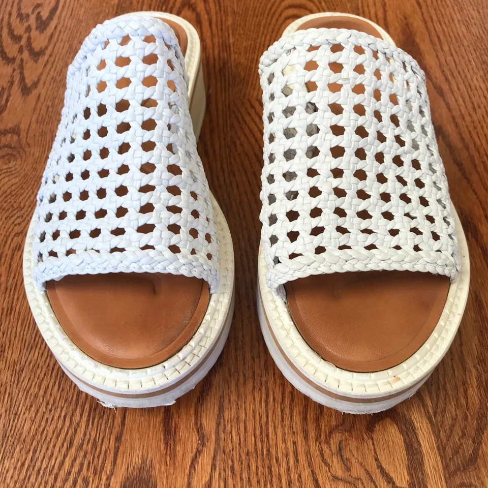 Robert Clergerie Fausta Leather Platform Sandals Womens 39 8.5 White Slides Shoe - Image 3 of 4