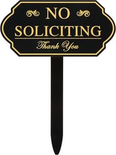No Soliciting Sign with Stake for Yard Collocation Self 7 x 3.5 Inch, Gold