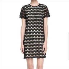 Kate Spade New York Black Nude Scalloped Lace Shift Dress SZ 6 Cocktail Party
