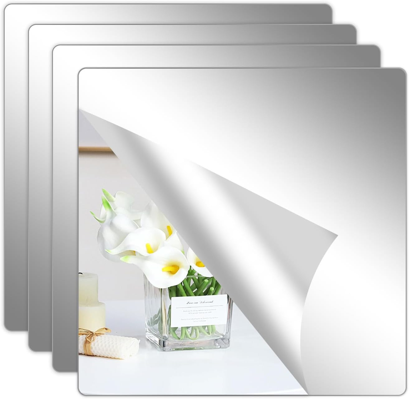 Hode 4pcs Self Adhesive Mirror Tiles 20x20cm Acrylic Stick On Flexible Mirrors