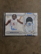 Bones Hyland 2023-24 Topps Regalia Dual Patch Auto /25 Game Worn Bookend On Card