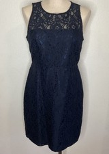 J. Crew Floral Lace Cocktail Sheath Dress In Navy Size 8 Lined Classic 