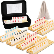 Upgraded 2-6 Players Rummy Game with 6 Wooden Racks, 160 Melamine Tiles, Drawstr