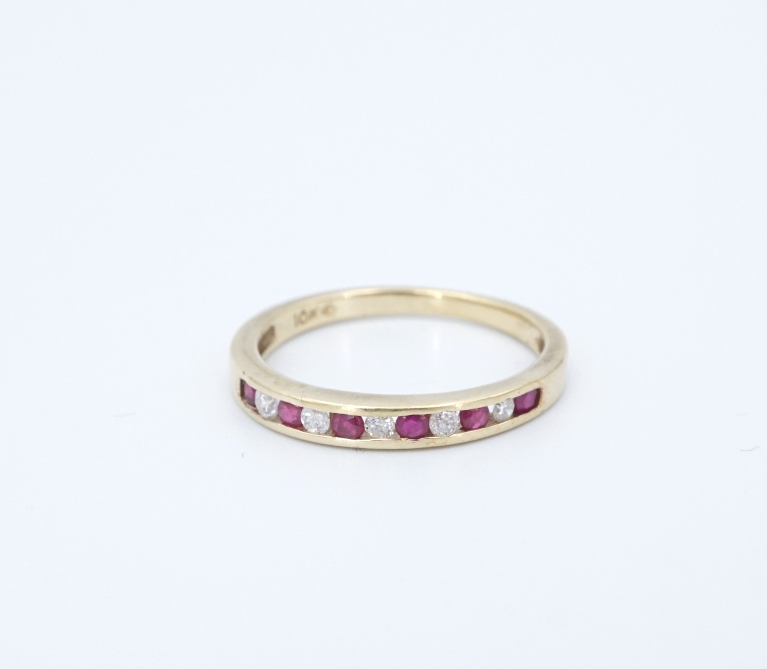 10k Natural Ruby Diamond Stackable Band Ring Yell… - image 1