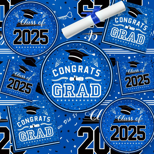121 pcs Graduation Decorations 2025 Party Set Blue Plates Napkins Tablecoth - Picture 2 of 4
