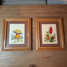 1970s Mushrooms With Foliage Needlepoint Fram...