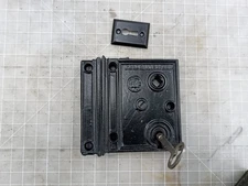 Antique surface mounted cast iron rim lock 4" x 4" with keeper