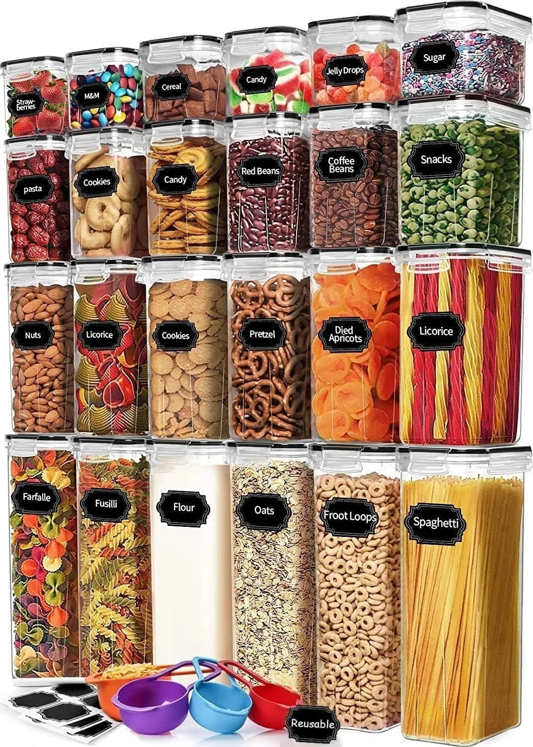 24Pcs Airtight Food Storage Container, 4 Size Plastic Cereal Storage Container