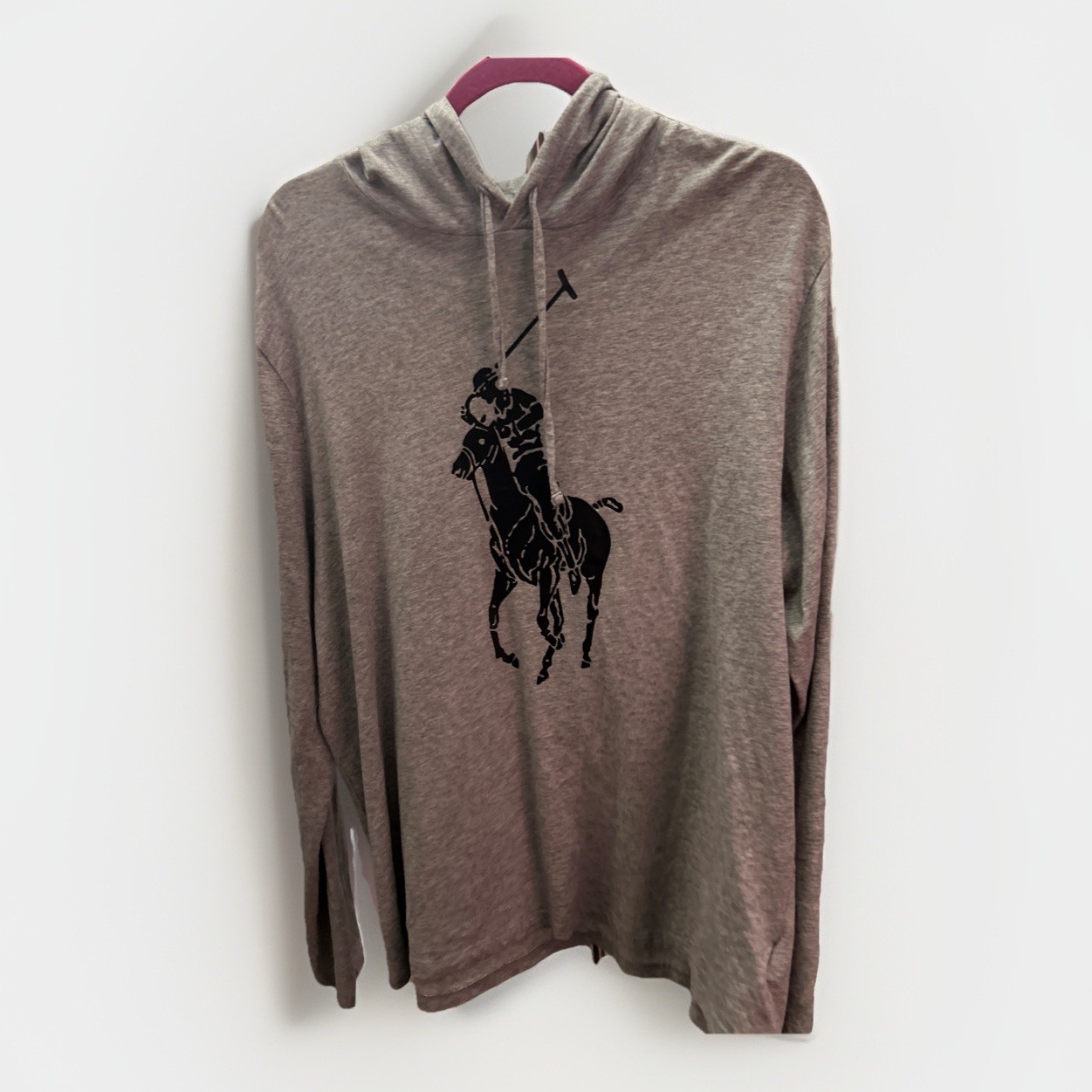 Polo Ralph Lauren Fresh Hoodie Big Pony Logo Felpa Large Uomo Grigio Nuova senza etichette