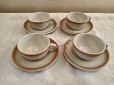 Vintage Shenango Café Ware Airbrush Brown Cups and Saucers (4)