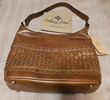 Patricia Nash Winnett Vintage Distressed Woven Leather Hobo Bag Cognac-NWT