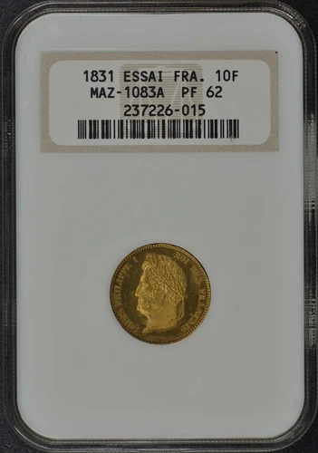 1831 France Essai 10F Maz-1083A NGC PF62