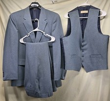 VTG Levi's Action Suit Made In USA 3-Piece Blue/Gray Suit 44L Vest  Pants 33x33