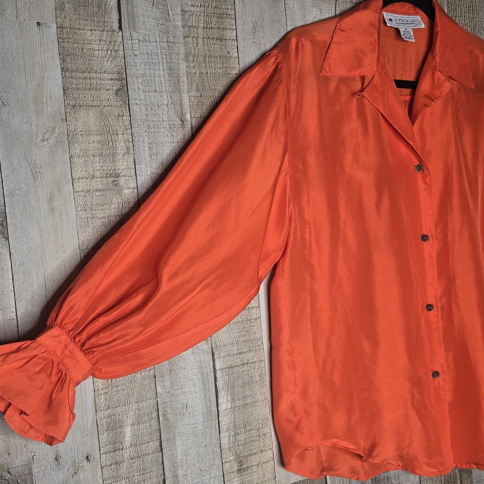 Blusa de seda Sophisticates by Jonathan Martin para mujer pequeña naranja con volantes años 90 Y2K Foto 4 de 4